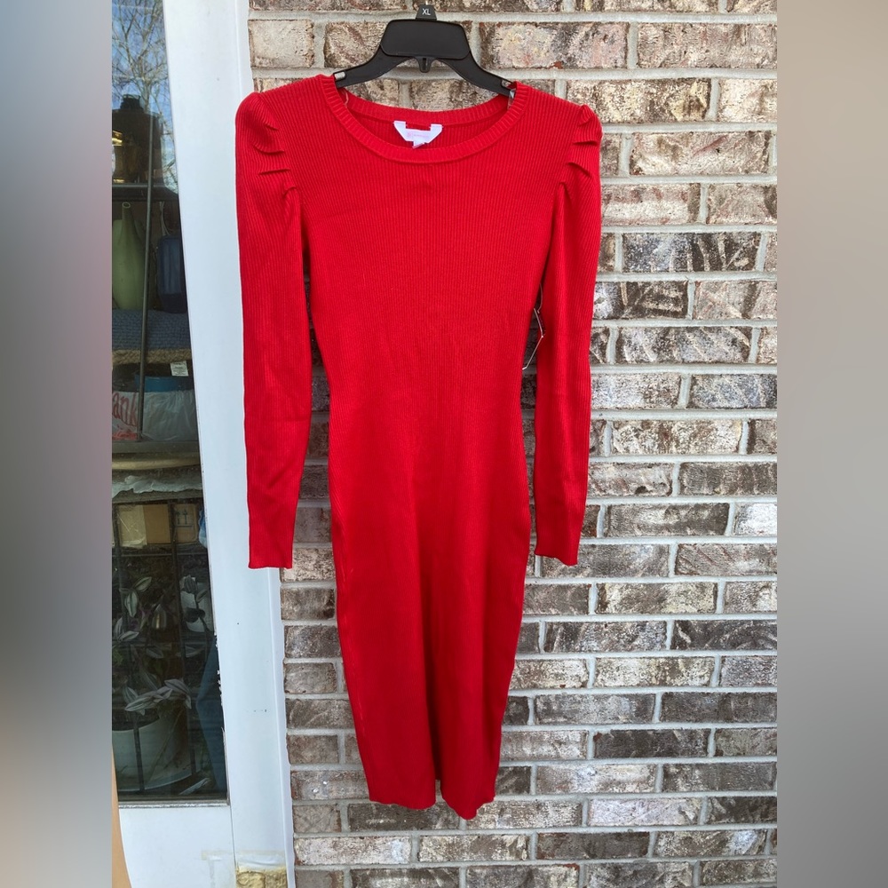 NWTs Red Ribbed Bodycon Midi Dress - Picture 5 of 8
